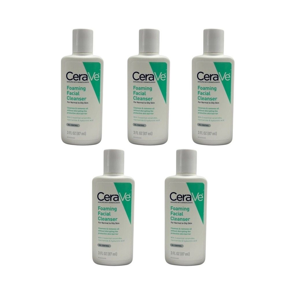 CeraVe Foaming Facial Cleanser Normal to Oily Skin 3 fl oz Travel Size Lot of 5